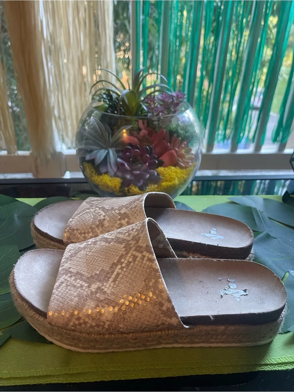 Woven Platform Slide Sandals in Metallic Nude